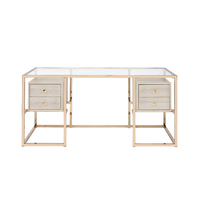 Huyana - Desk - Clear Glass & Gold