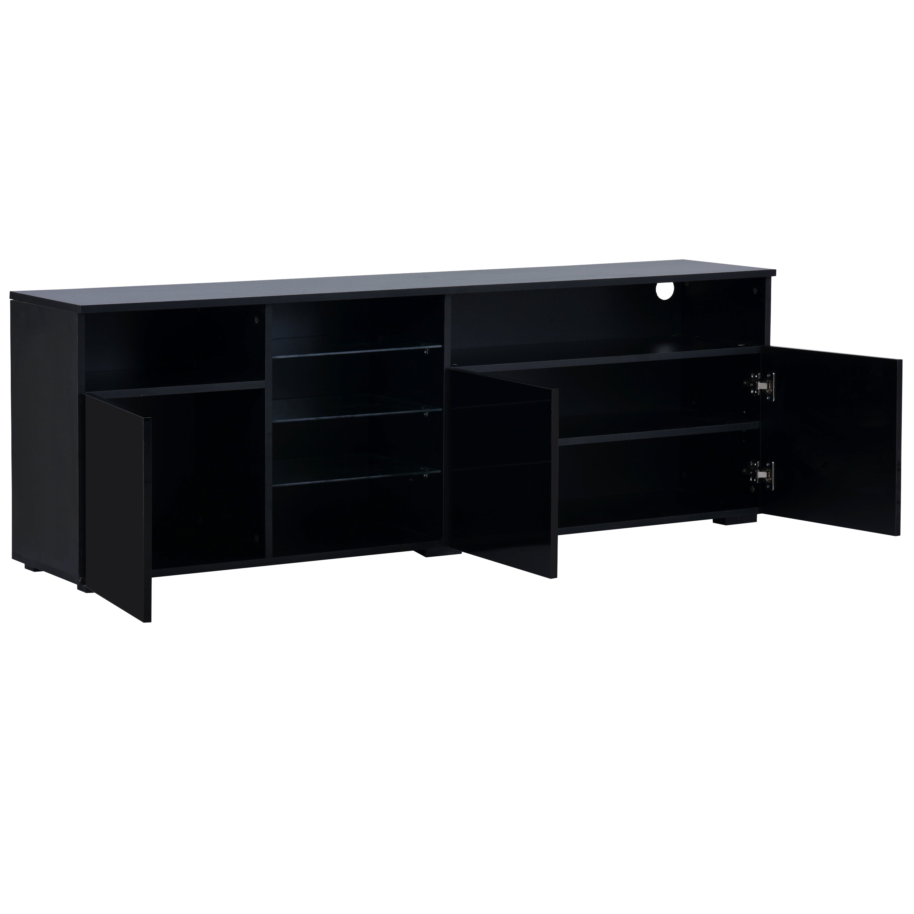 U-Can Modern, Stylish Functional TV stand with Color Changing LED Lights, Universal Entertainment Center, High Gloss TV Cabinet for 70+ inch TV, Black - Atlantic Fine Furniture Inc