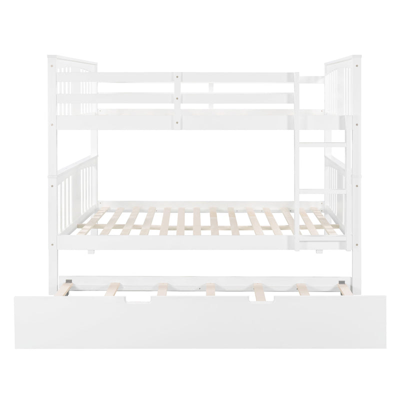 Full Over Full Bunk Bed With Twin Size Trundle And Ladder White