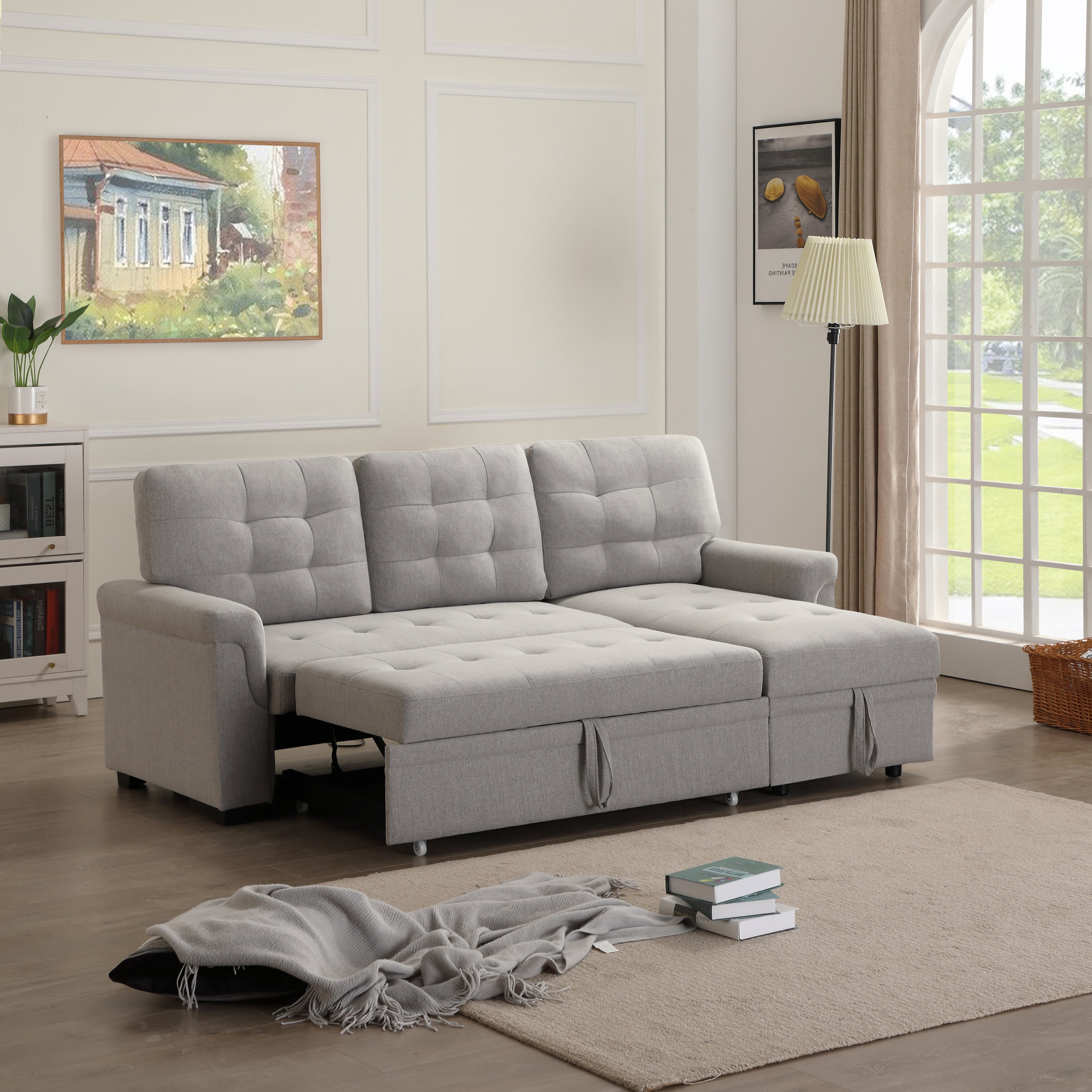 Upholstery Sleeper Sectional Sofa Gray - Atlantic Fine Furniture Inc