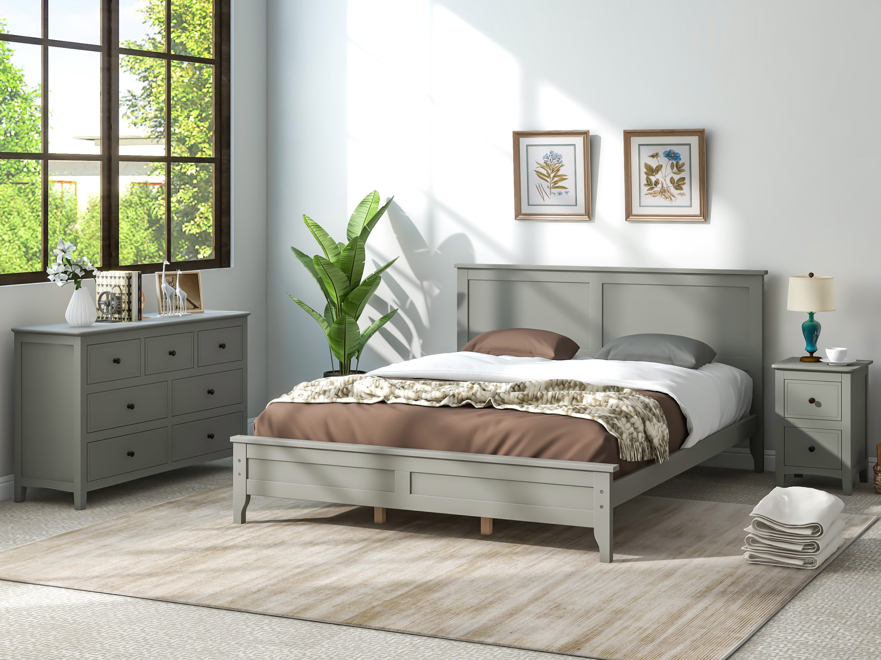 Gray Solid Wood 3 Pieces Queen Bedroom Sets - Atlantic Fine Furniture Inc