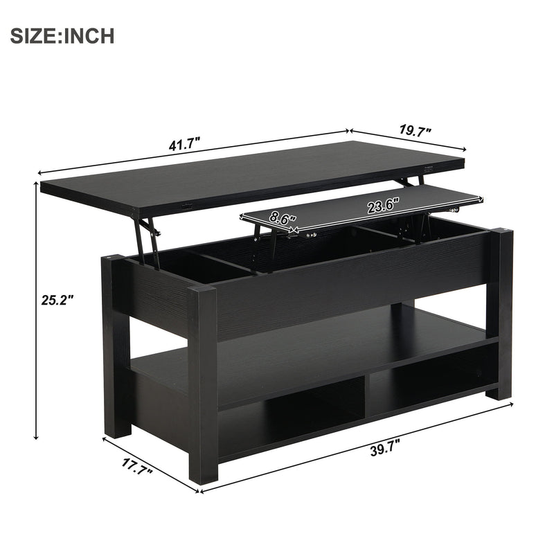 On-Trend Lift Top Coffee Table, Multi-Functional Coffee Table With Open Shelves, Modern Lift Tabletop Dining Table For Living Room, Home Office, Black