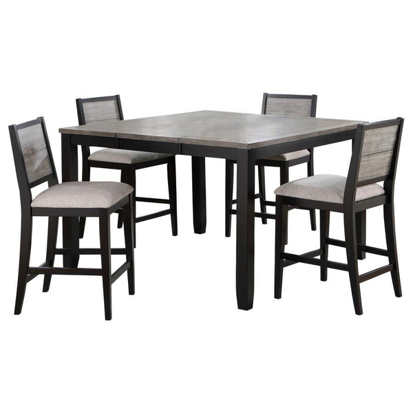 Elodie - 5 Piece Counter Height Dining Table Set With Extension Leaf - Gray And Black