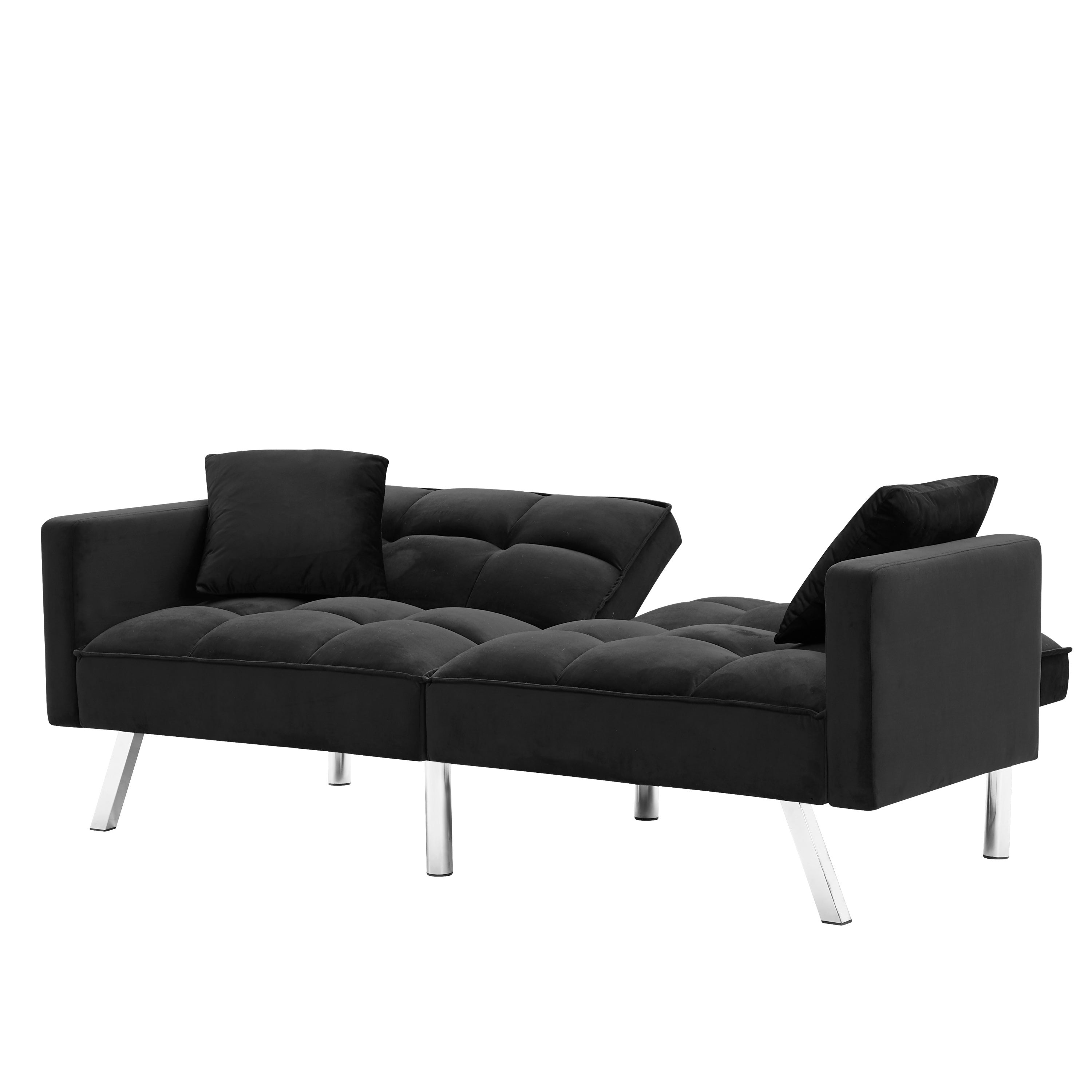 FUTON SOFA SLEEPER BLACK VELVET WITH 2 PILLOWS（same as W223S01117、W223S01463。Size difference, See Details in page.） - Atlantic Fine Furniture Inc