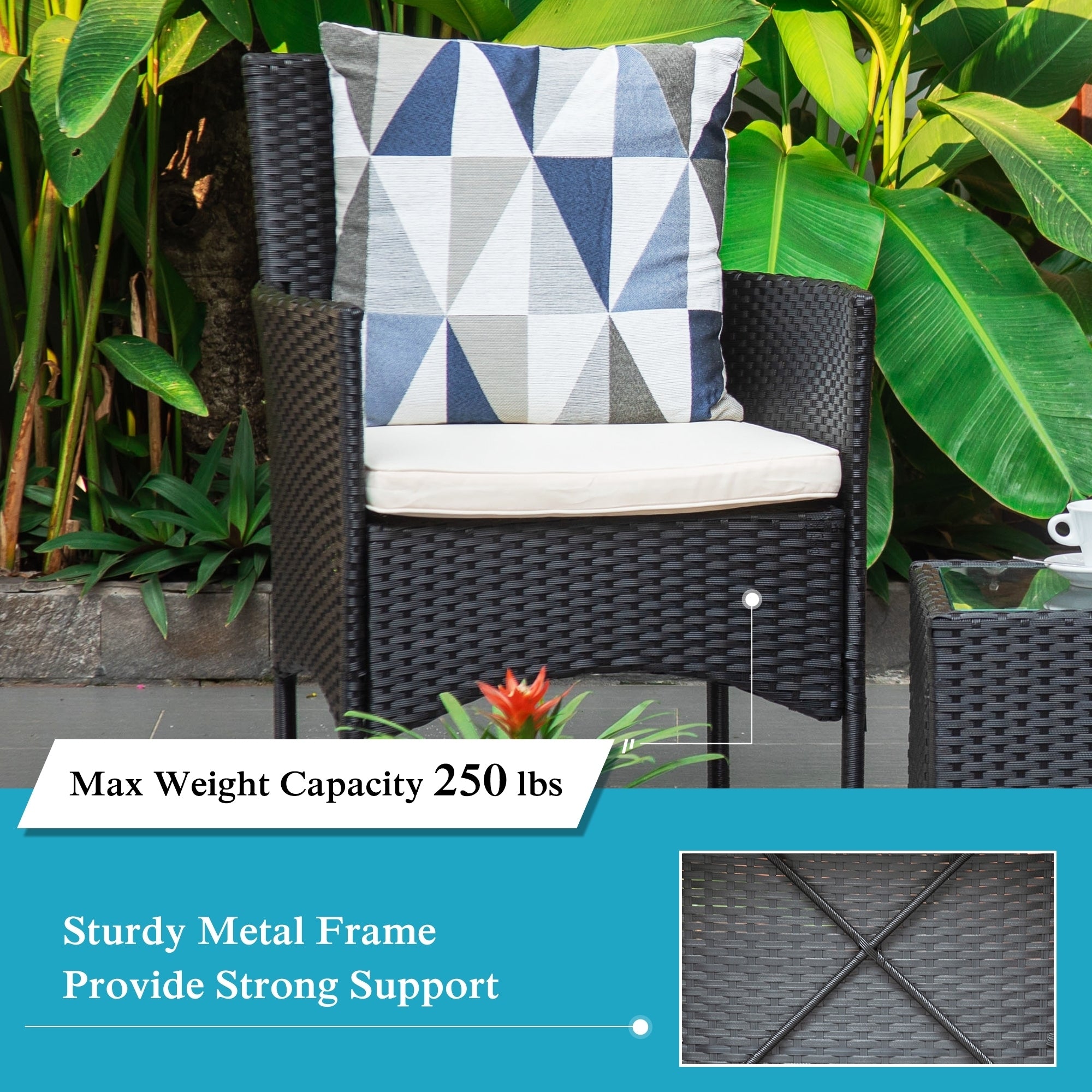 Patio Furniture Set, Outdoor Chairs and Coffee Table, PE Rattan Wicker Bistro Table Set for Balcony, Lawn, Garden, Backyard, Beige (Throw Pillow NOT Included) - Atlantic Fine Furniture Inc