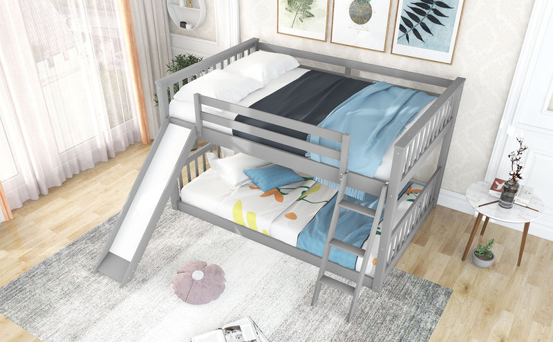 Full Over Full Bunk Bed With Convertible Slide And Ladder - Gray