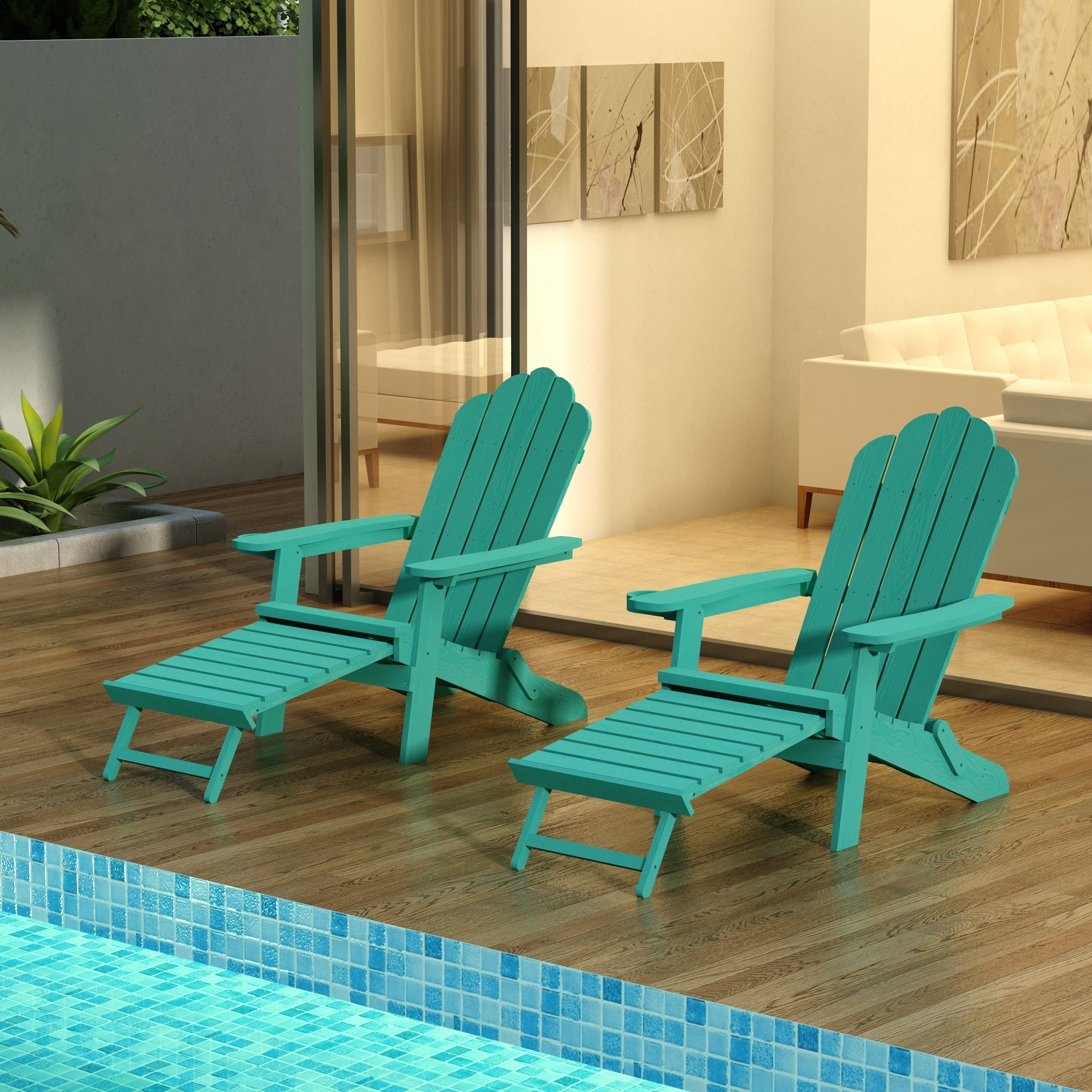 TALE Folding Adirondack Chair with Pullout Ottoman with Cup Holder, Oversized, Poly Lumber,  for Patio Deck Garden, Backyard Furniture, Easy to Install,GREEN. Banned from selling on Amazon - Atlantic Fine Furniture Inc
