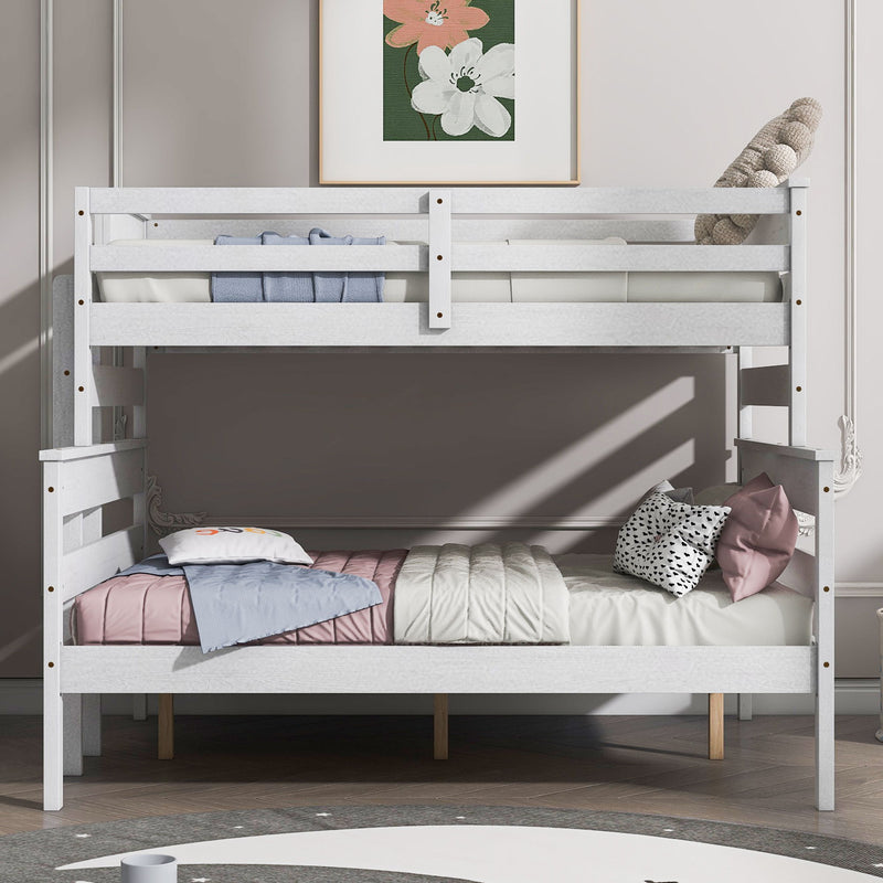 Wood Twin Over Full Bunk Bed With Ladder, White