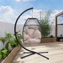 Outdoor Patio Wicker Folding Hanging Chair,Rattan Swing Hammock Egg Chair With C Type Bracket , With Cushion And Pillow - Atlantic Fine Furniture Inc