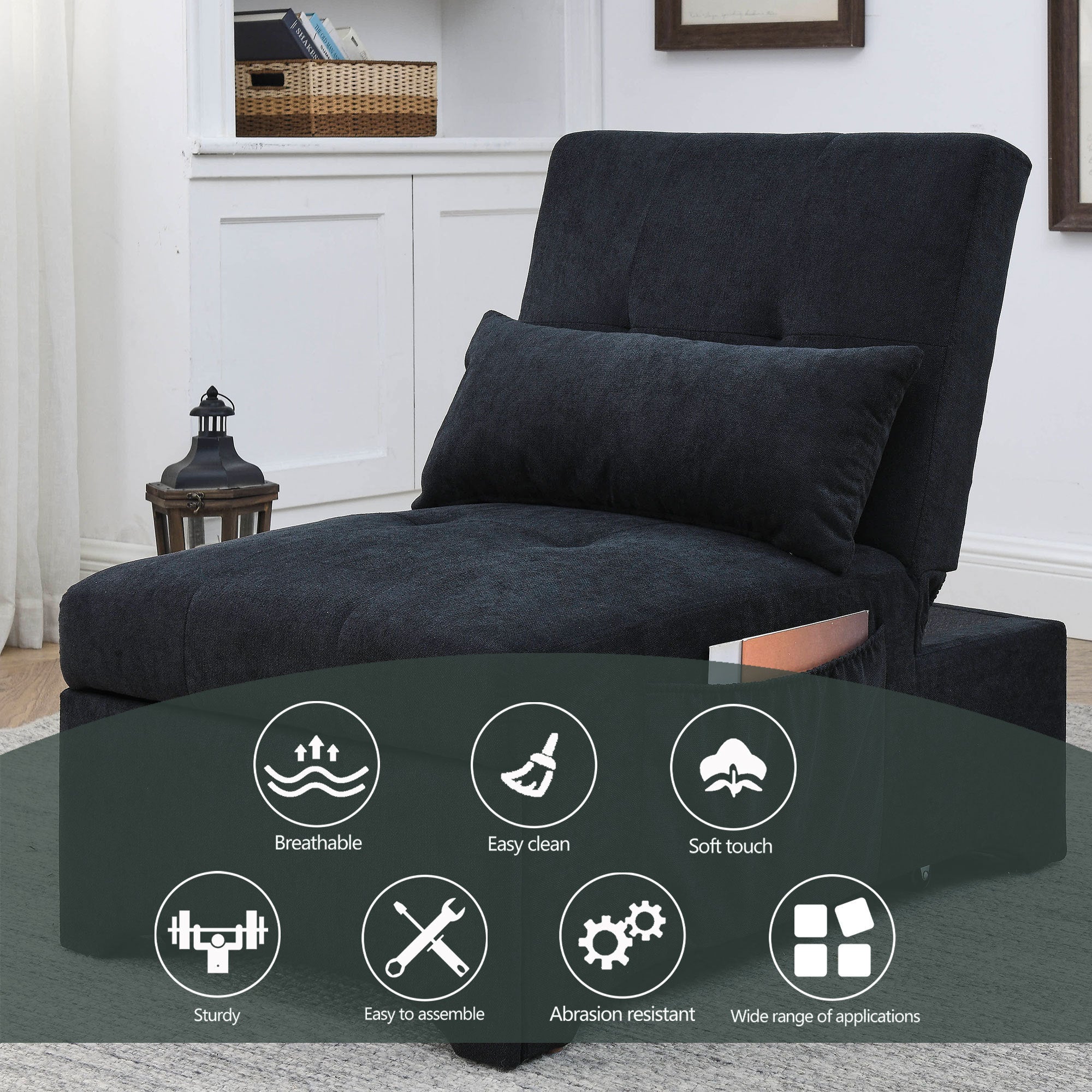 [Video] Welike 24.5"W Sleeper sofa bed, convertible chair 4 in 1 multifunctional folding sleeper sofa bed pull out sleeper sofa bed with adjustable backrest, single bed chair for small spaces - Atlantic Fine Furniture Inc