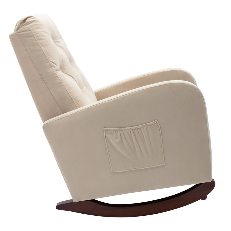Baby Room High Back Rocking Chair Nursery Chair, Comfortable Rocker Fabric Padded Seat, Modern High Back Armchair - Beige