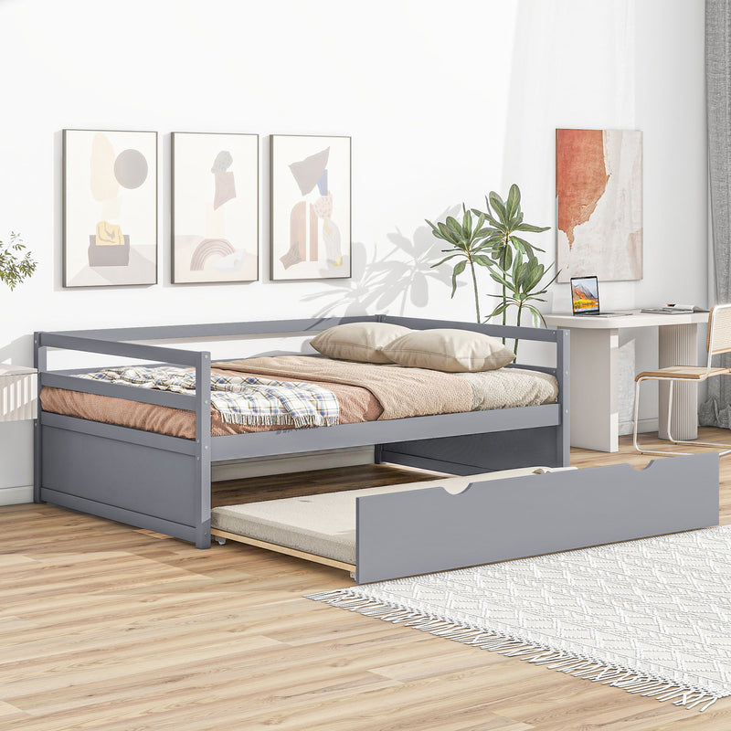 Twin Size Wood Daybed With Twin Size Trundle, Gray