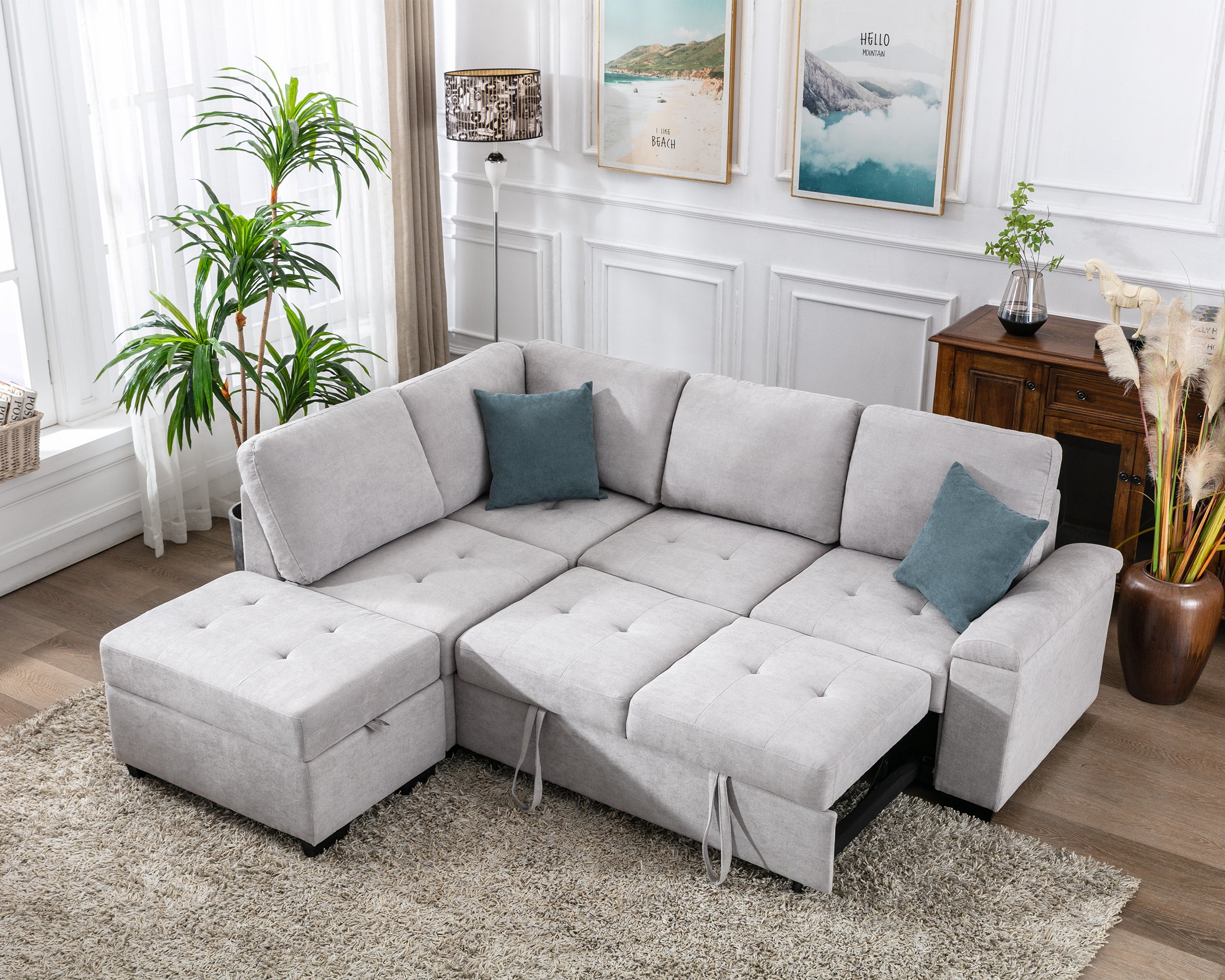 Orisfur. 86" Sleeper Sectional Sofa, L-Shape Corner Couch Sofa-Bed with Storage Ottoman &  Hidden Arm Storage for Living Room Apartment - Atlantic Fine Furniture Inc