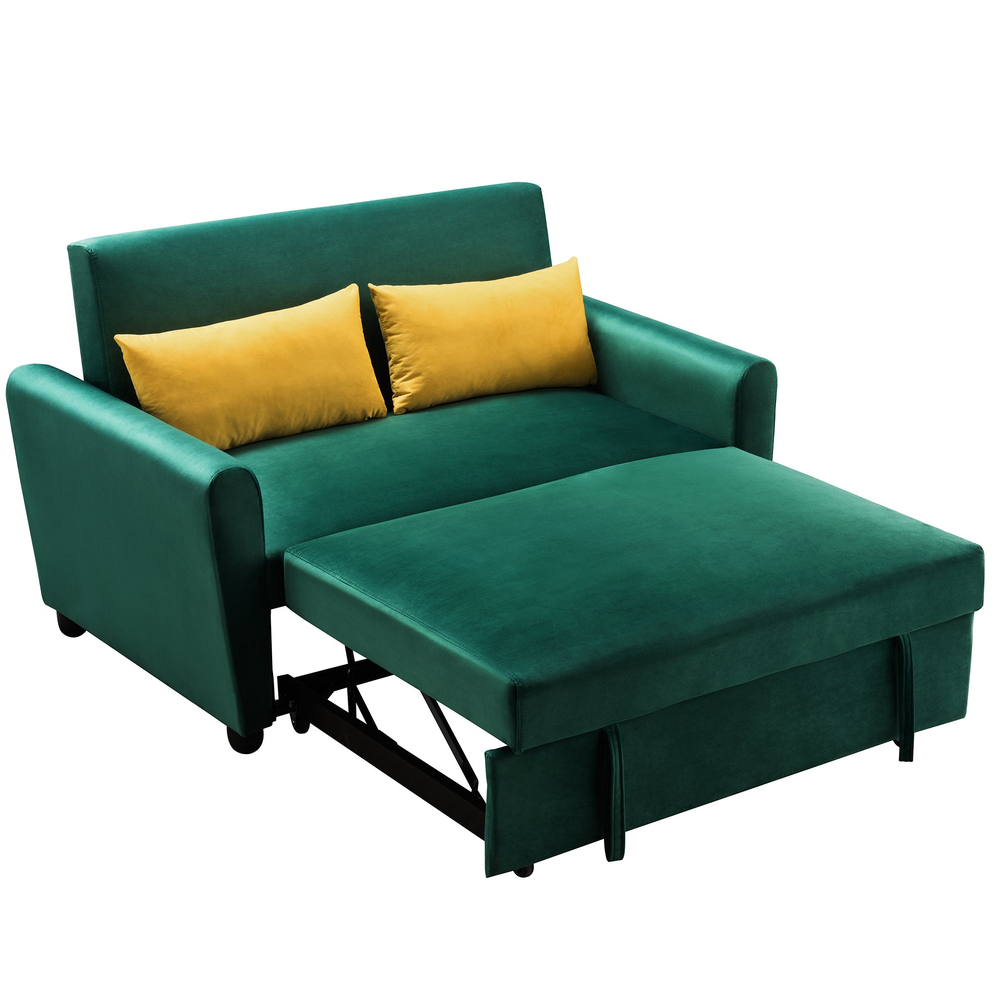 [VIDEO provided]55" Modern Velvet Sofa with Pull-Out Sleeper Bed with 2 Pillows Adjustable Backrest for Small Spaces Green - Atlantic Fine Furniture Inc