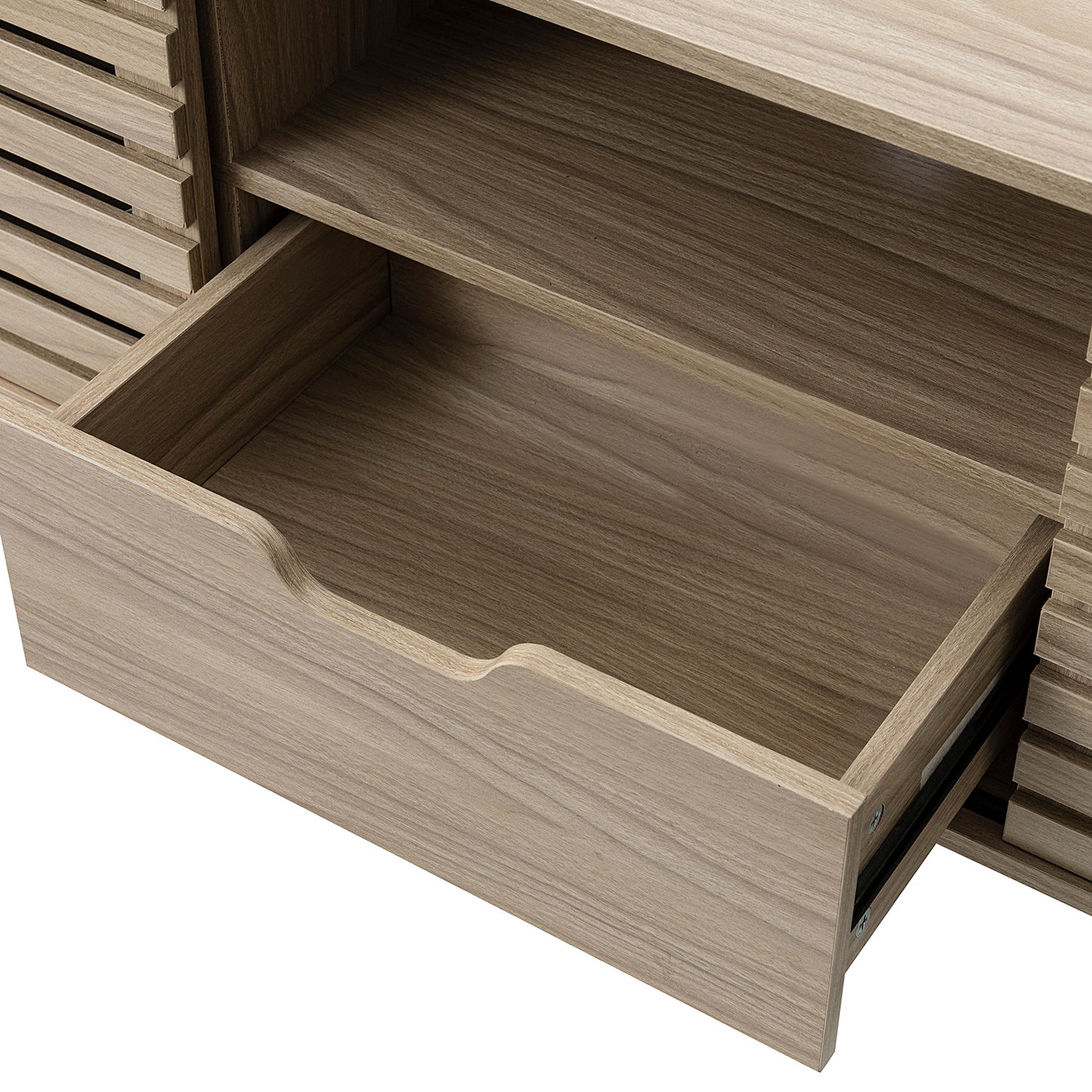 Hesperia TV Stand  with Storage and Two Slatted Sliding Doors for TVs up to 65" - Atlantic Fine Furniture Inc
