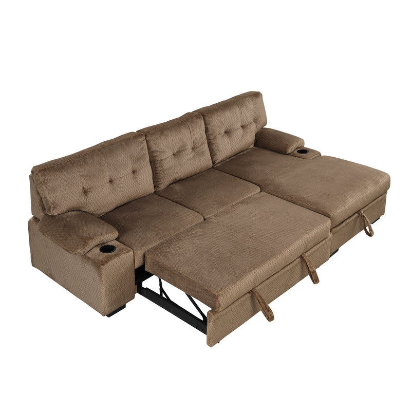 Orisfur. Modern Padded Upholstered  Sofa Bed Sleeper Sectional Sofa with Storage Chaise and Cup Holder for Living Room Furniture Set