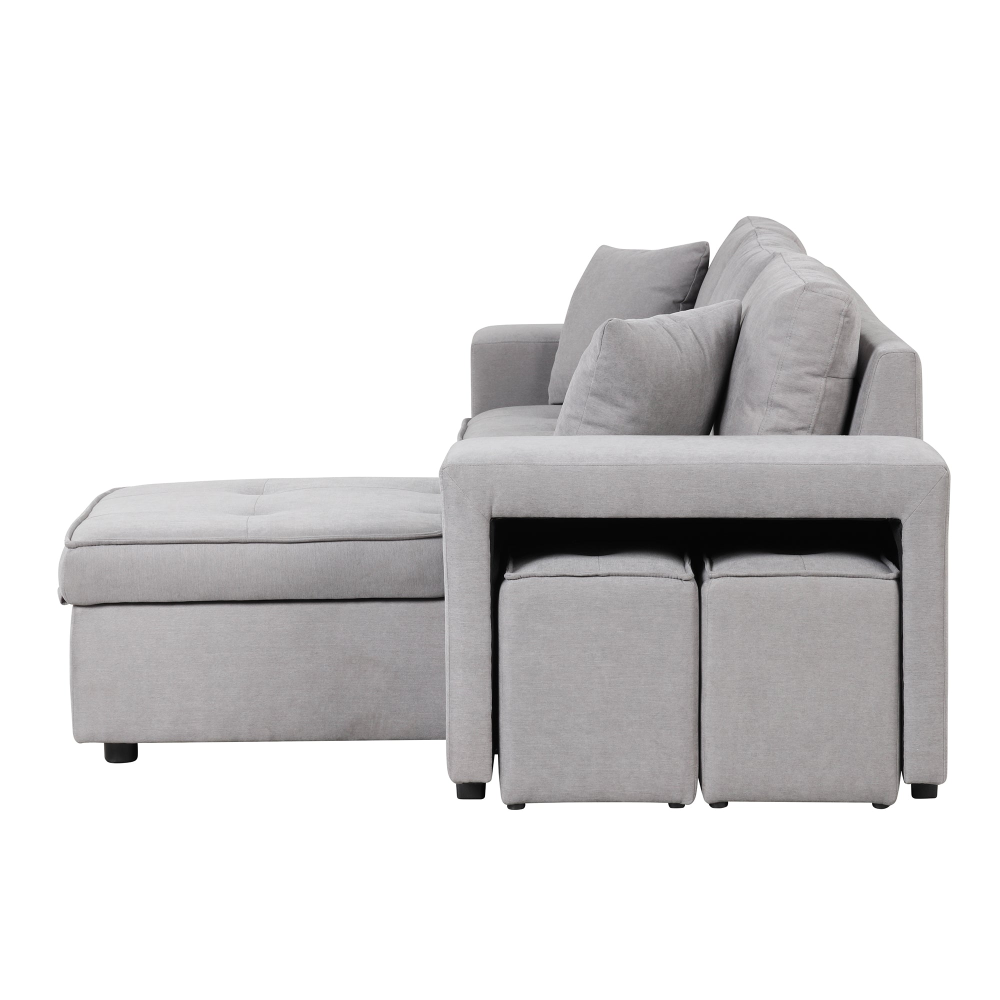 Orisfur. 104" Pull Out Sleeper Sofa Reversible L-Shape 3 Seat Sectional Couch with Storage Chaise and 2 Stools for Living Room Furniture Set - Atlantic Fine Furniture Inc