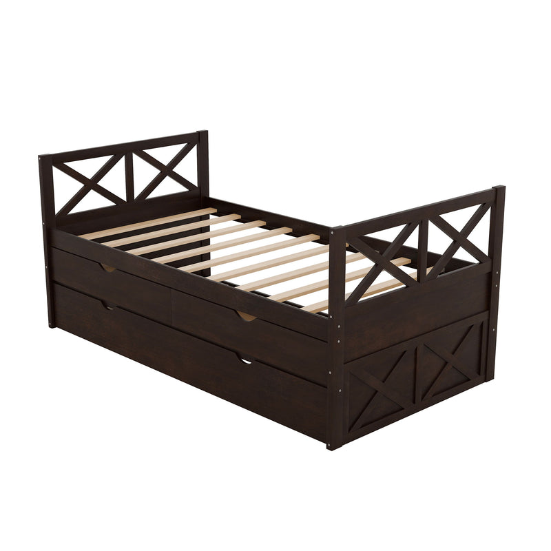 Multi Functional Daybed With Drawers And Trundle, Espresso