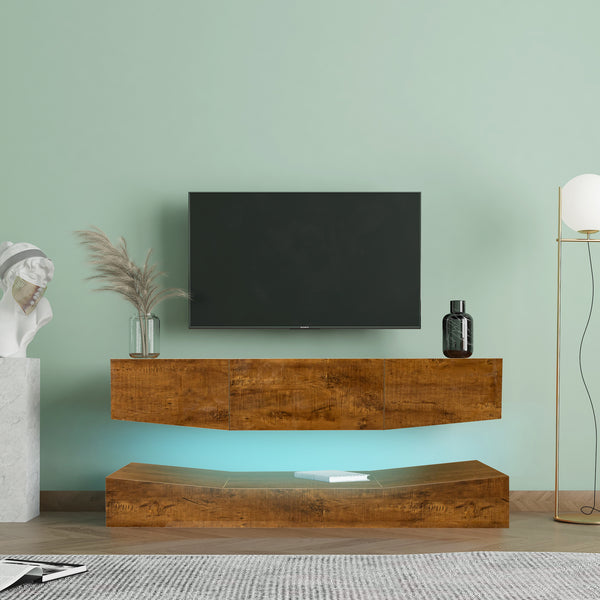 MDF UP And Down WALL-MOUNTED TV Cabinet With Three Drawers & LED Lights,Walnut - Atlantic Fine Furniture Inc