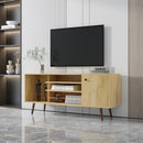 Mid-Century TV Stand for TVs up to 60 Inches, Entertainment Center with Open Storage Shelves & Cabinet, Modern TV Console for Living Room, Rustic Oak. - Atlantic Fine Furniture Inc