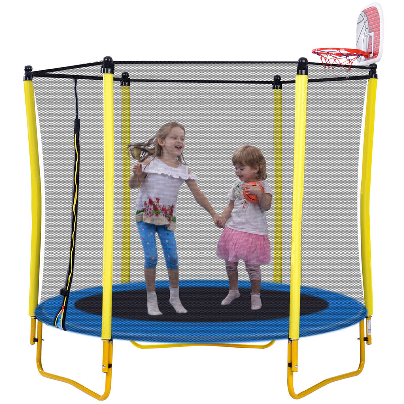 5.5Ft Trampoline For Kids - 65" Outdoor; Indoor Mini Toddler Trampoline With Enclosure - Basketball Hoop And Ball Included