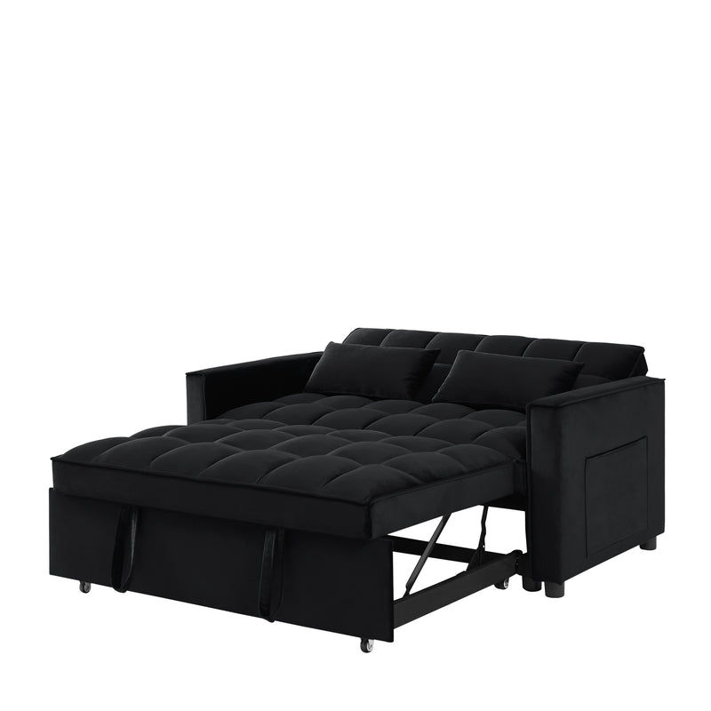Modern Velvet Convertible Loveseat Sleeper Sofa Couch with Adjustable Backrest, 2 Seater Sofa With Pull-Out Bed with 2 Lumbar Pillows For Small Living Room & Apartment