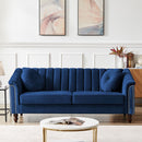 MH Modern Velvet Upholstered Sofa Couch, 3 Seat Tufted Back with Nail Arms, Solid wood Legs, Sleeper Sofa for Living Room, Compact Living Space, Apartment, Bonus Room, Blue - Atlantic Fine Furniture Inc