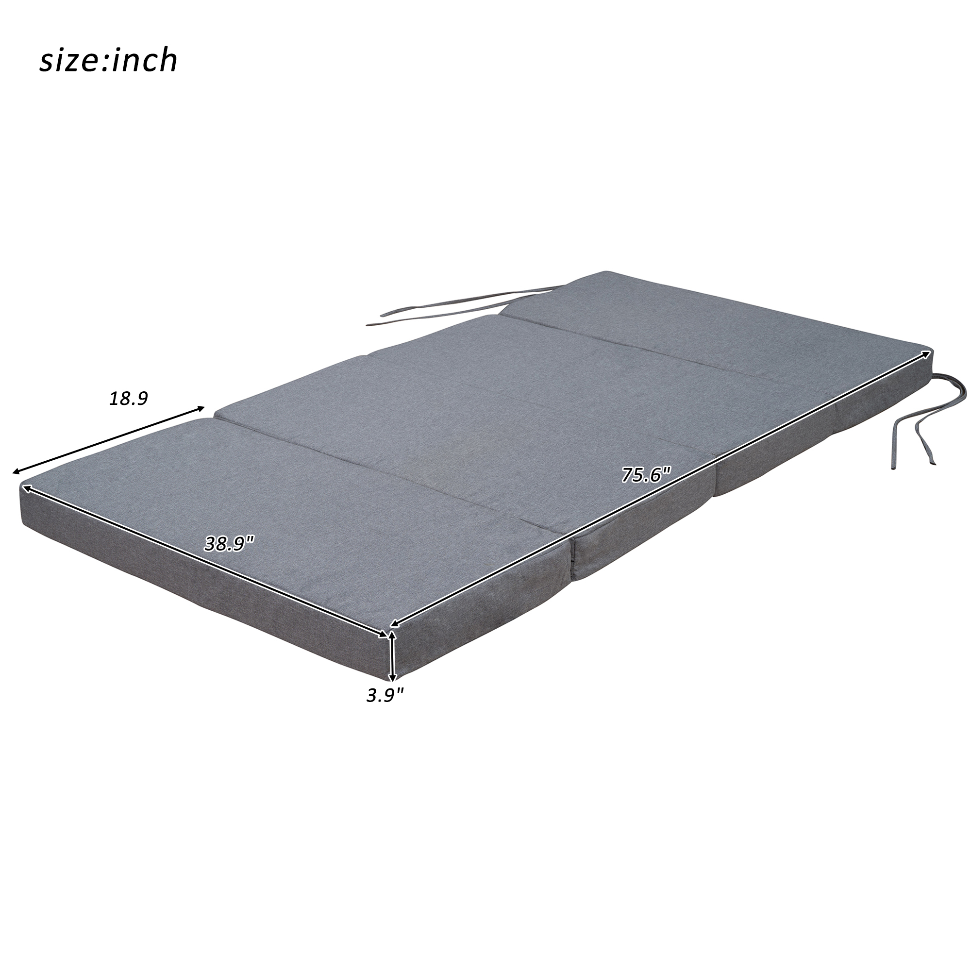 Twin Size Folding Mattress,Tri-fold,Washable Linen Cover,Straps, Bonded Foam,Non-waterproof,Gray(Adapted to LP000073) - Atlantic Fine Furniture Inc