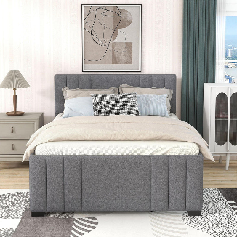 Full Upholstered Platform Bed With Trundle, Grey