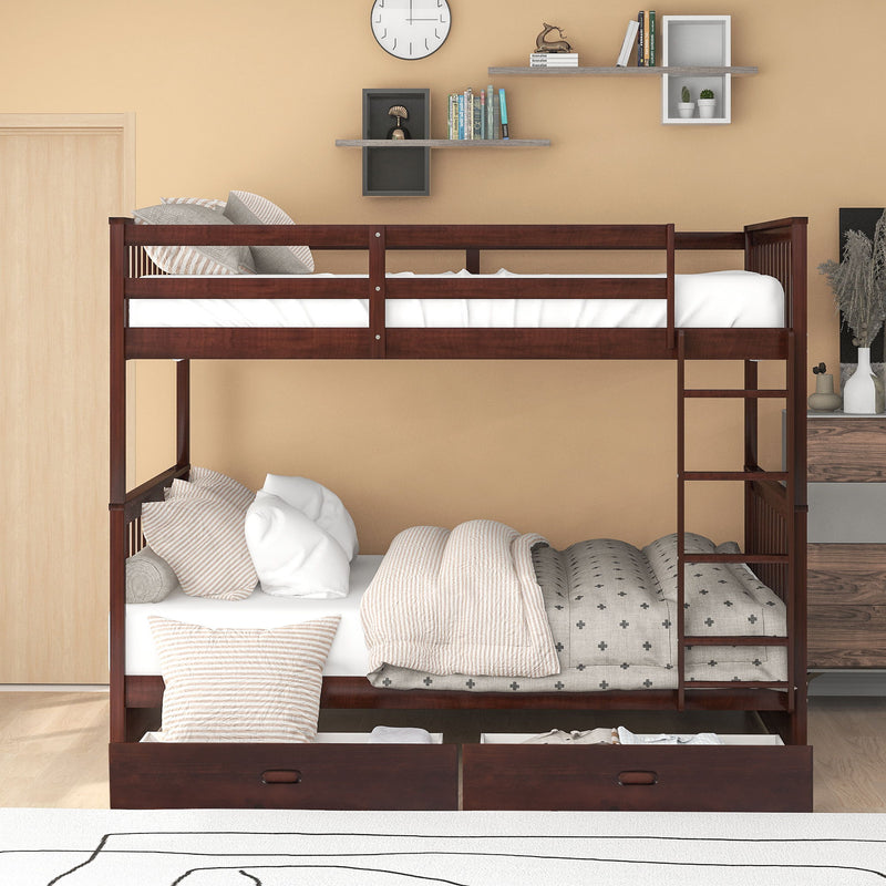 Full-Over-Full Bunk Bed With Ladders And Two Storage Drawers (Espresso)