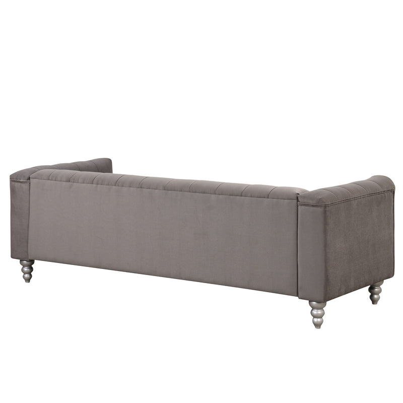 89" Modern Sofa Dutch Fluff Upholstered Sofa With Solid Wood Legs, Buttoned Tufted Backrest, Gray