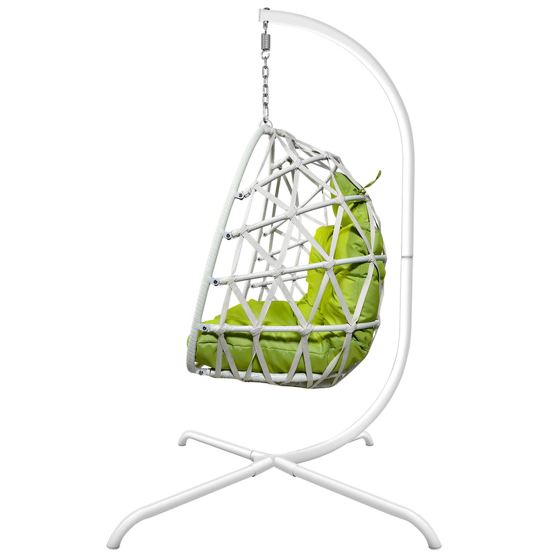 Swing Egg Chair with Stand Indoor Outdoor Wicker Rattan Patio Basket Hanging Chair with C Type bracket , with cushion and pillow,Patio Wicker folding Hanging Chair - Atlantic Fine Furniture Inc