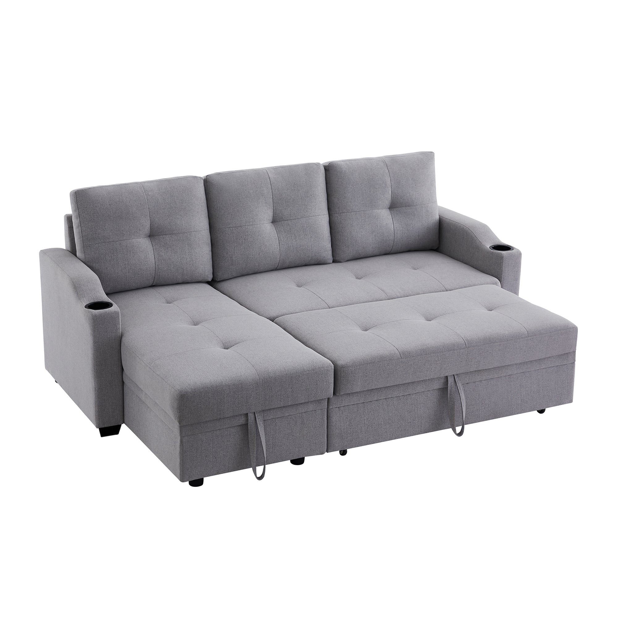 Orisfur. 81" Sleeper Sofa Bed Reversible Sectional Couch with Storage Chaise and Two Cup Holders for Living Room Furniture Set - Atlantic Fine Furniture Inc