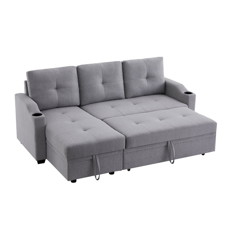 Orisfur. 81" Sleeper Sofa Bed Reversible Sectional Couch with Storage Chaise and Two Cup Holders for Living Room Furniture Set