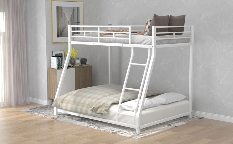 Metal Floor Bunk Bed, Twin Over Full, White
