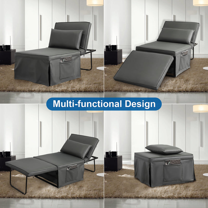 Sofa Bed 4 in 1 Ottoman Sleeper Bed Convertible Chair Bed with Adjustable Back Breathable Sleeper Guest Bed for Small Room, Grey
