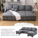 U_STYLE Upholstery Sleeper Sectional Sofa with Double Storage Spaces, 2 Tossing Cushions, Grey - Atlantic Fine Furniture Inc