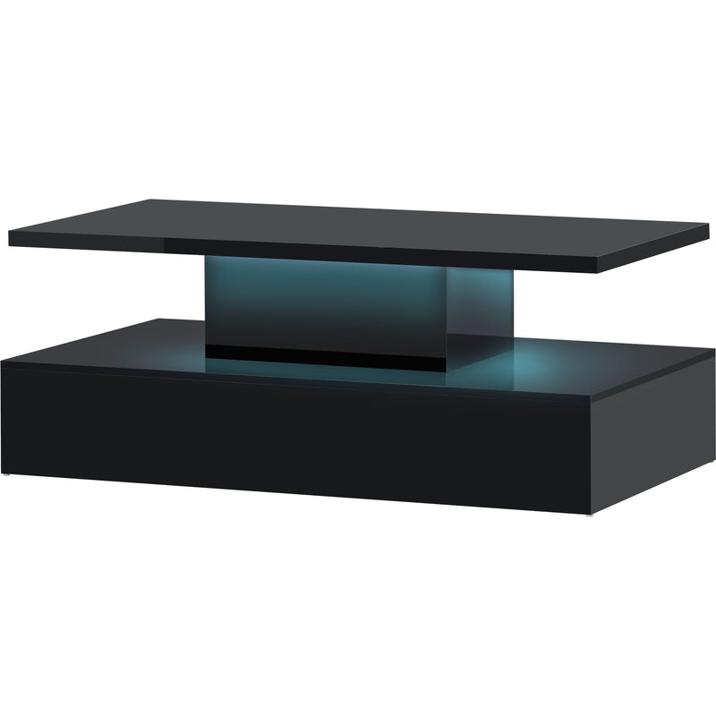 On Trend Coffee Table Cocktail Table Modern Industrial Design With Led Lighting, 16 Colors With A Remote Control (Black)