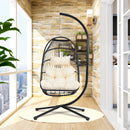 TOPMAX Patio Foldable Swing Chair Porch PE Wicker Egg Hanging Chair Hammock Chair w/Stand and Cushion for Outdoor Balcony Indoor Bedroom, Beige - Atlantic Fine Furniture Inc