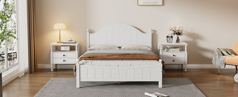 3 Pieces Bedroom Sets Traditional Concise Style White Solid Wood Platform Bed With 2 Nightstands, No Need Box Spring, Queen