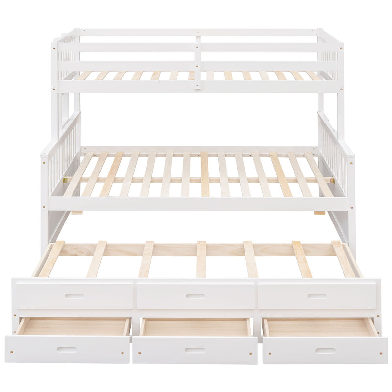 Twin-Over-Full Bunk Bed With Twin Size Trundle, Separable Bunk Bed With Drawers For Bedroom - White