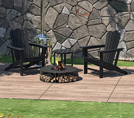 Combo for Family: 2 Plastic Adirondack Chairs & an Outdoor Side Table.  Outdoor Adirondack Chair Patio Lounge Chairs Classic Design (Black) - Atlantic Fine Furniture Inc