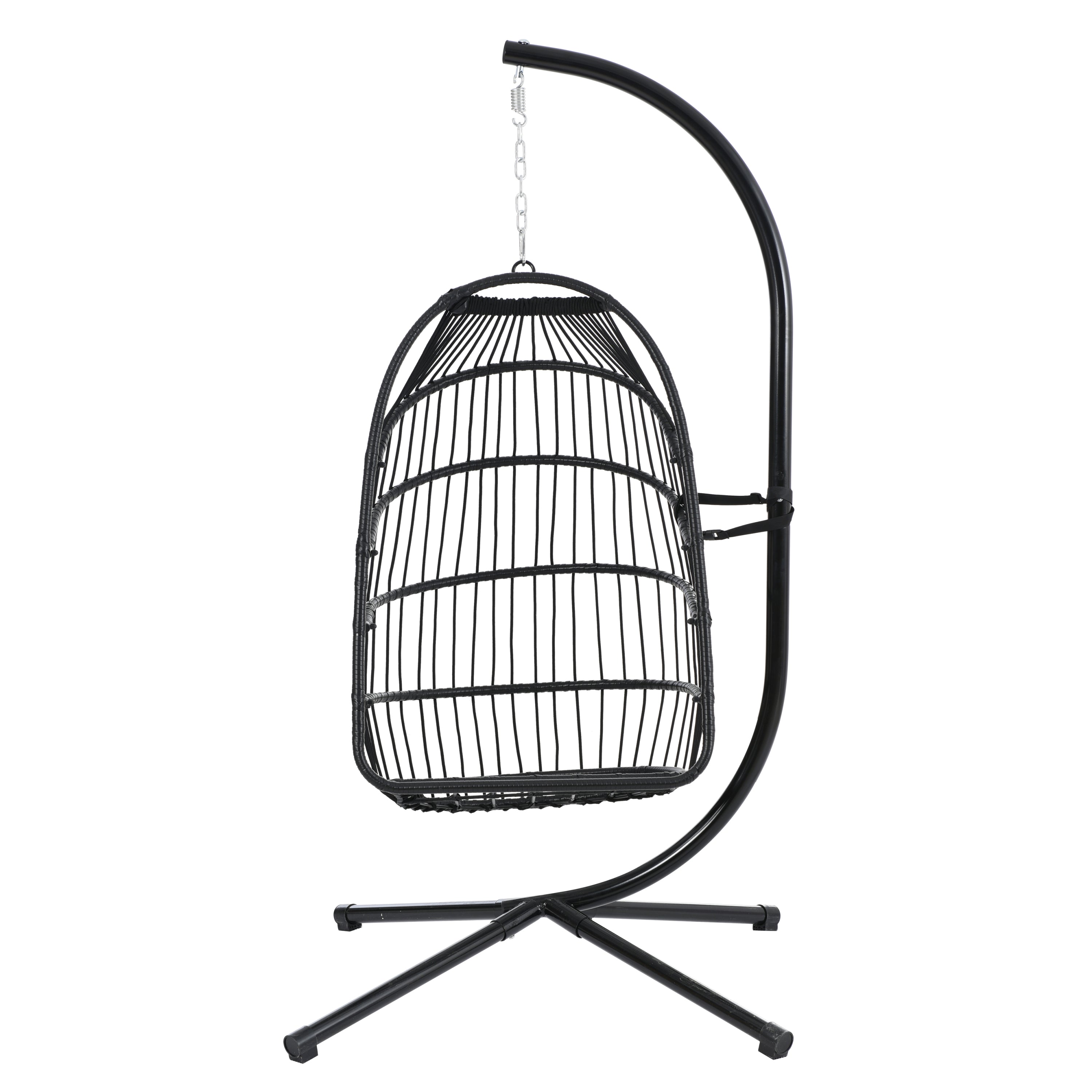 TOPMAX Patio Foldable Swing Chair Porch PE Wicker Egg Hanging Chair Hammock Chair w/Stand and Cushion for Outdoor Balcony Indoor Bedroom, Beige - Atlantic Fine Furniture Inc