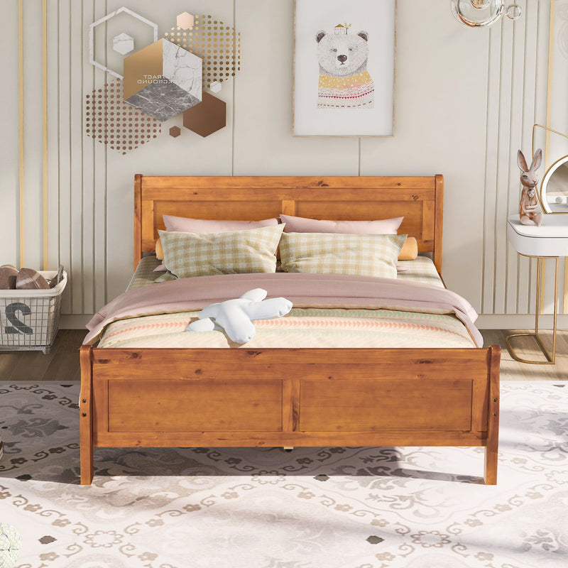 Queen Size Wood Platform Bed With Headboard And Wooden Slat Support (Oak)