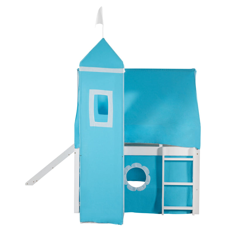 Full Size Bunk Bed With Slide Blue Tent And Tower - Blue