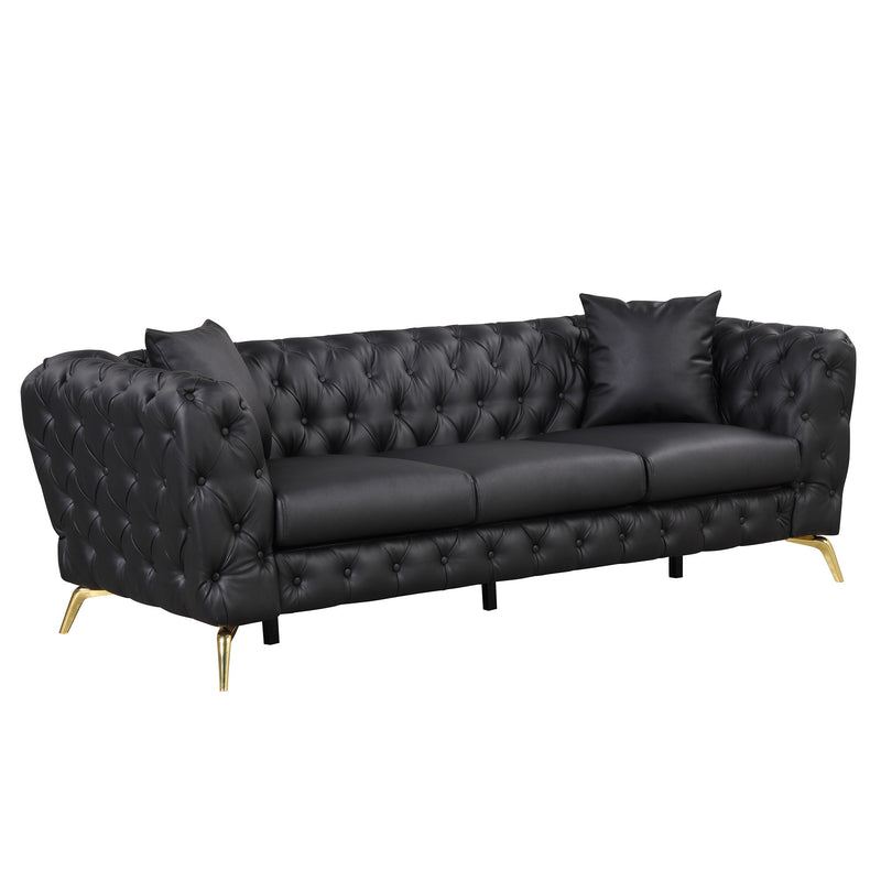 88.5" Modern Sofa Couch PU Upholstered Sofa With Sturdy Metal Legs, Button Tufted Back, 3 Seater Sofa Couch For Living Room, Apartment, Home Office, Black