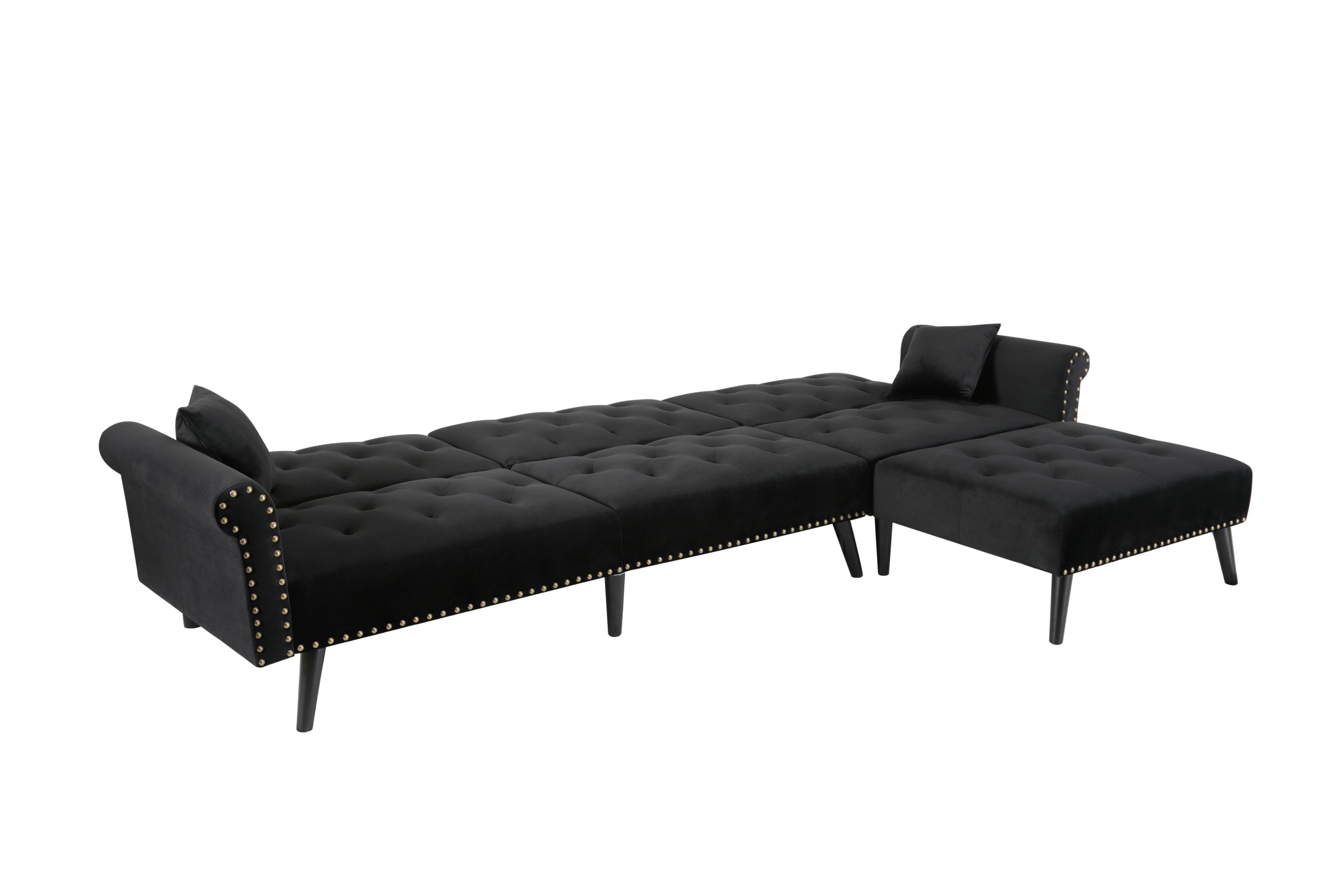 Convertible Sofa bed sleeper Black velvet (same as W223S01589。Size difference, See Details in page.) - Atlantic Fine Furniture Inc