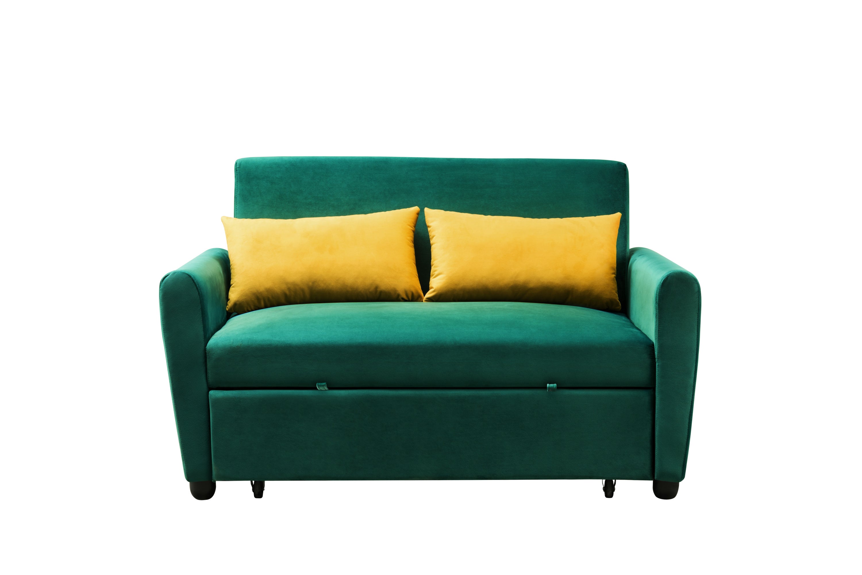 [VIDEO provided]55" Modern Velvet Sofa with Pull-Out Sleeper Bed with 2 Pillows Adjustable Backrest for Small Spaces Green - Atlantic Fine Furniture Inc
