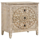 Mariska - 3-Drawer Wood Mandala Cabinet - Distressed White - Atlantic Fine Furniture Inc