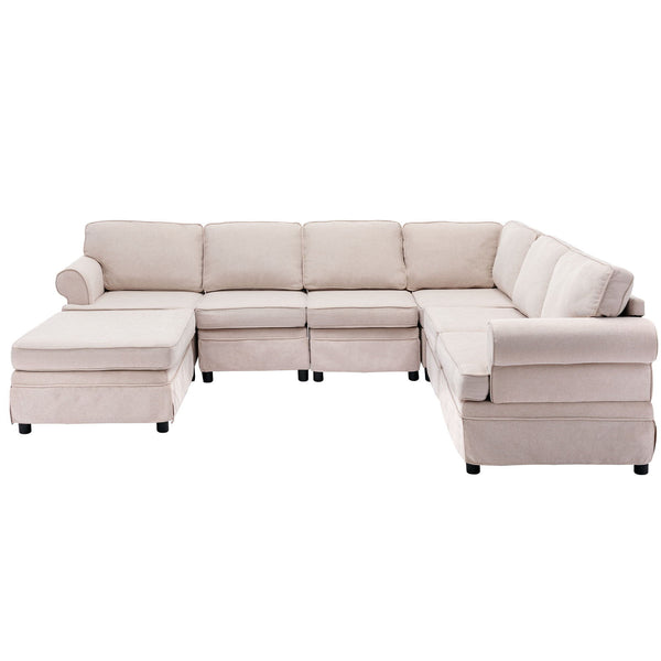 108.6" Fabric Upholstered Modular Sofa Collection, Modular Customizable, Sectional Couch With Removable Ottoman For Living Room, Beige